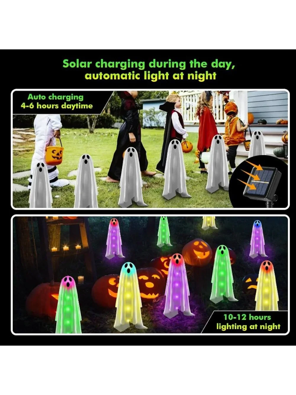 6Pack Solar Cloth Ghost Lights Spooky Outdoor Front Porch Halloween Party Decor